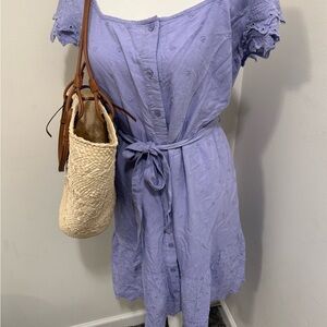 Purple Eyelet Button-Down Dress with Belt
